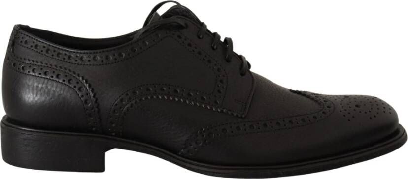 Dolce & Gabbana Elegante Zwarte Leren Wingtip Schoenen Black Heren