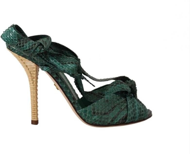 Dolce & Gabbana Emerald Exotic Leather Heels Sandals Shoes Groen Dames