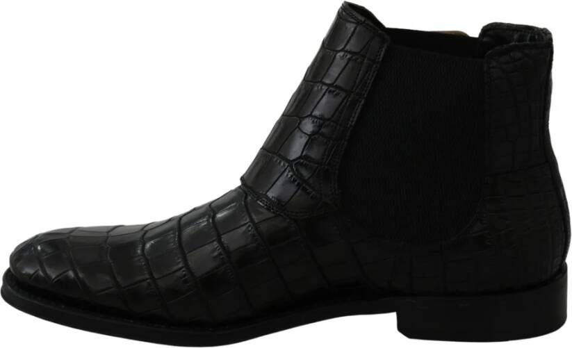 Dolce & Gabbana Black Crocodile Leather Derby Boots Shoes Zwart Heren