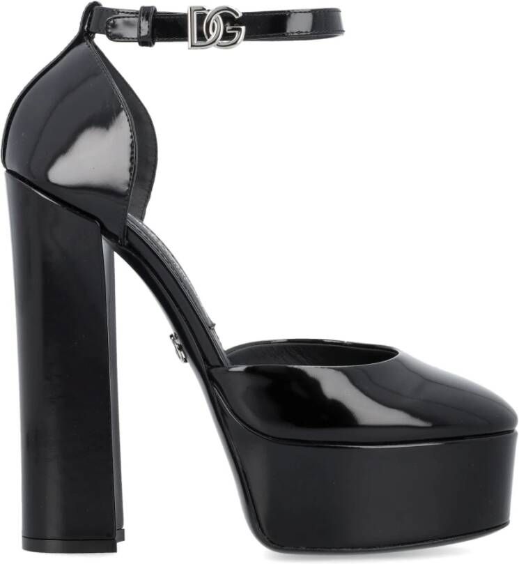 Dolce & Gabbana Verstelbare enkelband rondeeus leren pumps Black Dames