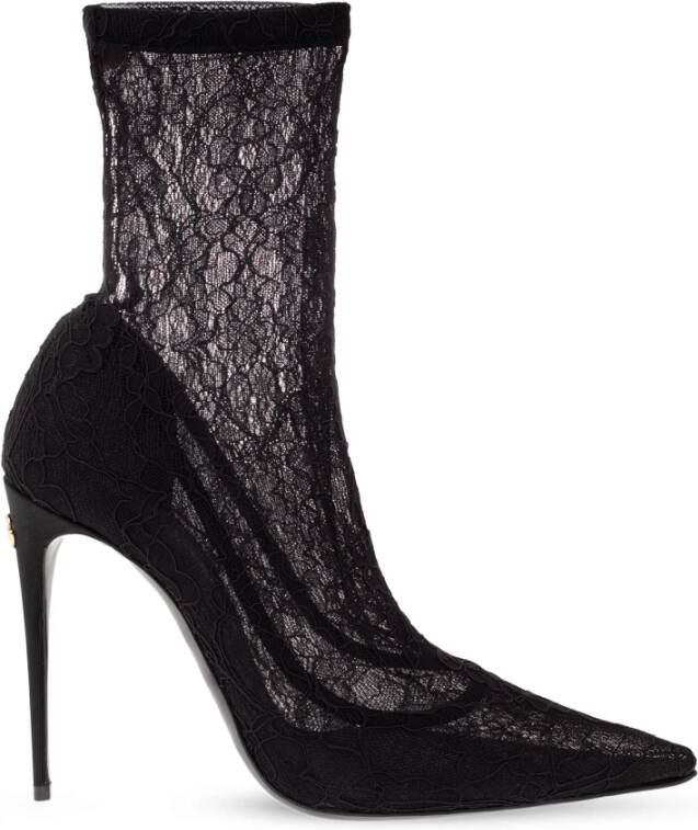 Dolce & Gabbana Enkellaarsjes met kanten en stilettohak Black Dames