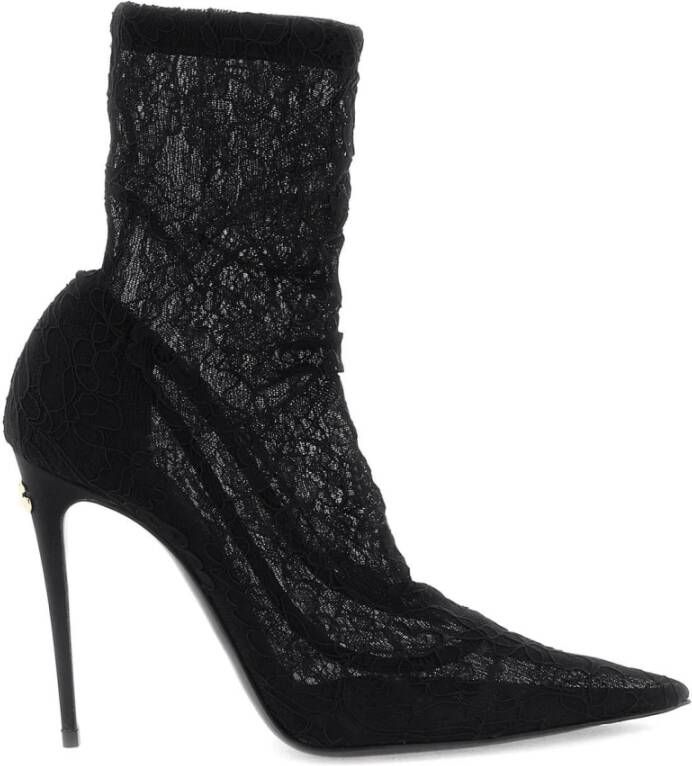 Dolce & Gabbana Enkellaarsjes met kanten en stilettohak Black Dames