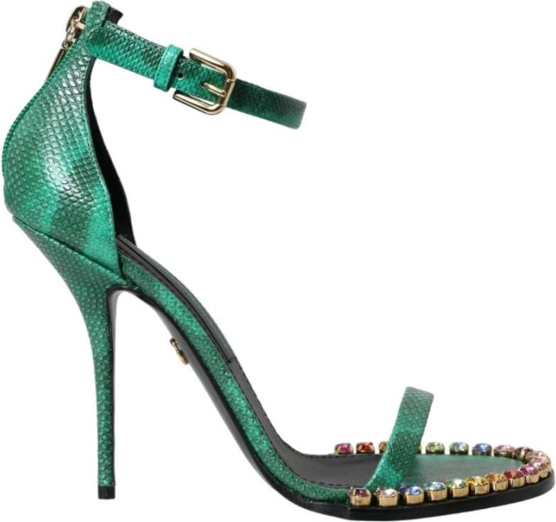 Dolce & Gabbana Exotische Groene Slangenhuid Sandalen met Kristallen Green Dames