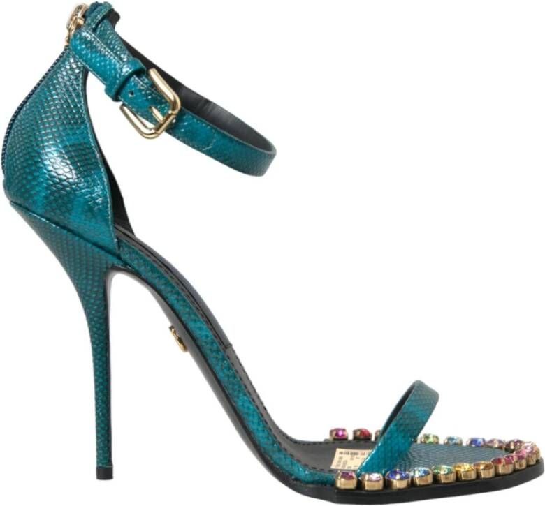 Dolce & Gabbana Exotische Kristalversierde Blauwe Sandalen Blue Dames