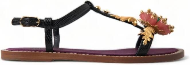 Dolce & Gabbana Platte Sandalen met Prachtige Decoraties Brown Dames