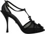 Dolce & Gabbana Zwarte Mesh T-Strap Hoge Hak Sandalen Black Dames - Thumbnail 1