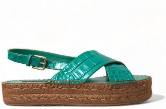 Dolce & Gabbana Groene Leren Plateau Sandalen Green Dames