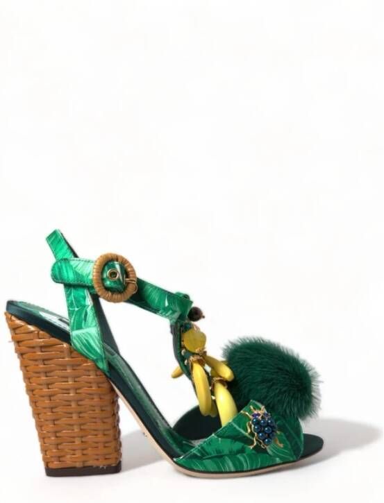 Dolce & Gabbana Groene Bananenblad T-Strap Sandalen Green Dames