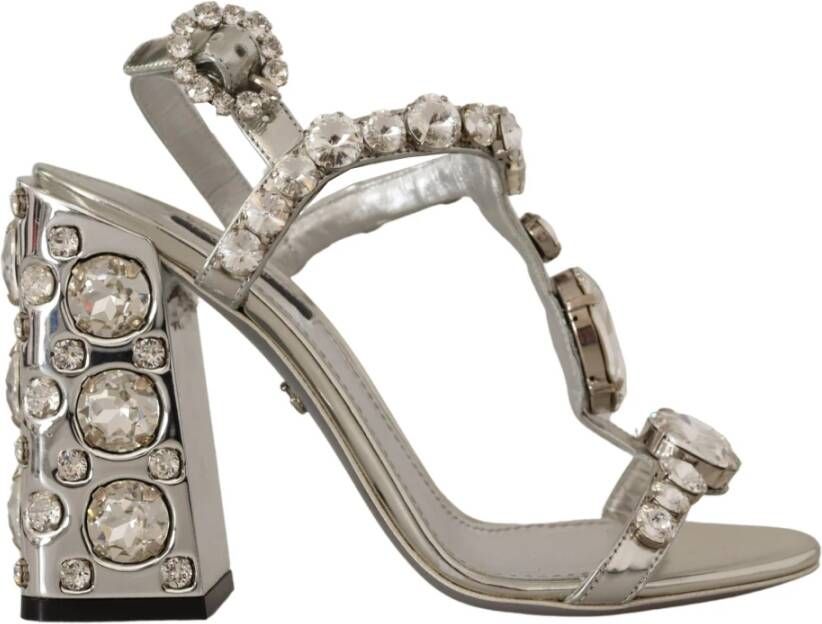 Dolce & Gabbana Zilveren Kristallen Band Hoge Hak Sandalen Grijs Dames