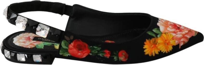 Dolce & Gabbana Black Floral Crystal Slingbacks Flats Shoes Zwart Dames