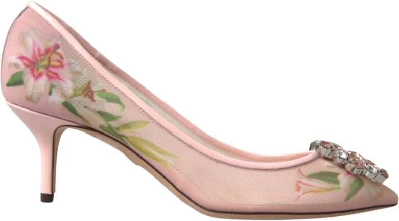 Dolce & Gabbana Elegante Roze Bloemen Kristal Pumps Pink Dames