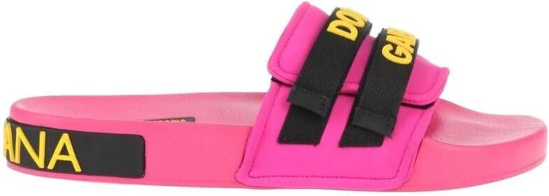 Dolce & Gabbana Stijlvolle Logo Beachwear Flats Sandalen Pink Dames