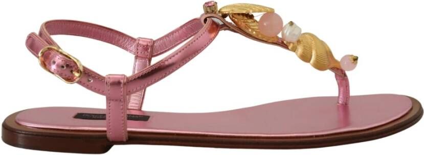 Dolce & Gabbana Roze Versierde Slides Platte Sandalen Pink Dames