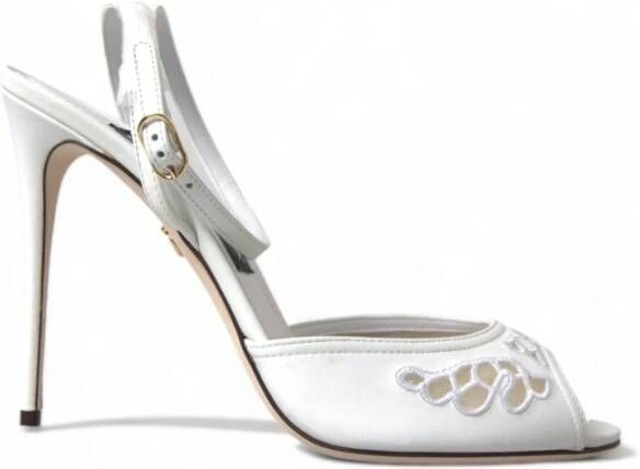 Dolce & Gabbana Geborduurde Enkelband Sandalen White Dames