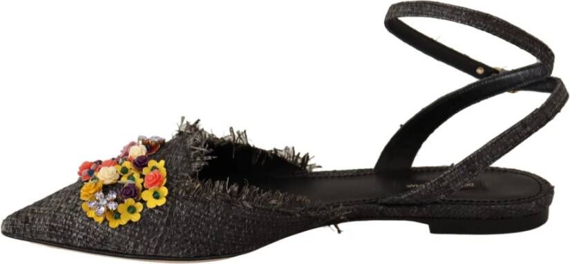 Dolce & Gabbana Floral Crystal verfraaide platte sandalen Gray Dames