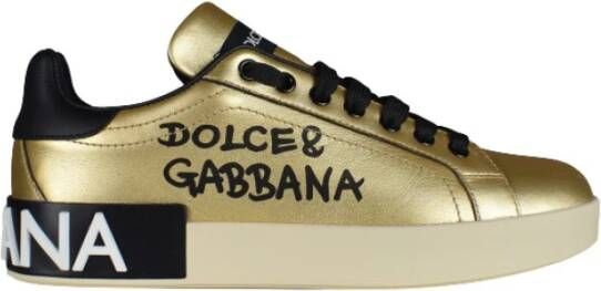 Dolce & Gabbana Foiled Calfskin Portofino Sneakers Yellow Dames