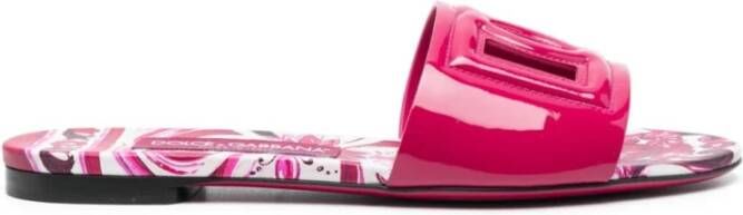 Dolce & Gabbana Platte sandalen van fuchsia roze en wit leer Pink Dames