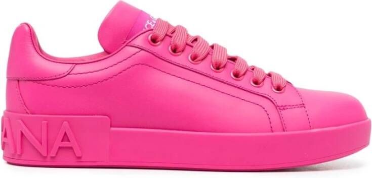 Dolce & Gabbana Fuchsia Portofino Sneakers met Rubber Logo Pink Dames