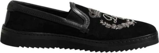 Dolce & Gabbana Geborduurde Crown Loafers met Rubberen Zool