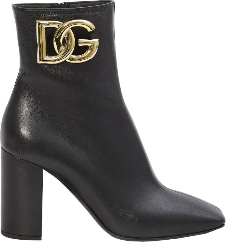 Dolce & Gabbana Zwarte Leren Laarzen met DG Logo Uitgesneden Black Dames