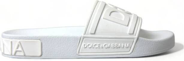Dolce & Gabbana Geëmbosseerde Rubberen Slides White Dames