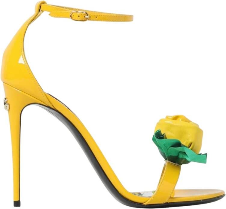 Dolce & Gabbana Bloemversierde Patentleren Sandalen Yellow Dames