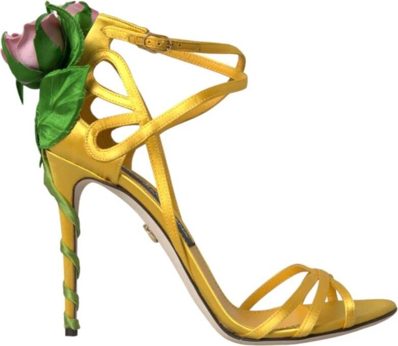 Dolce & Gabbana Gele Bloemen Satijnen Hak Sandalen Yellow Dames