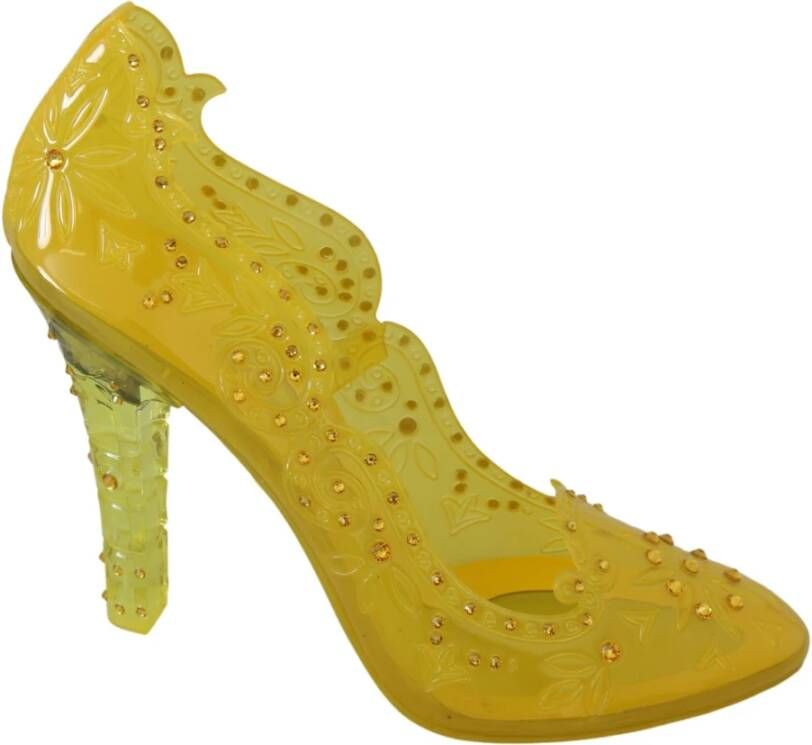 Dolce & Gabbana Gele Bloemen Kristallen Cinderella Hakken Yellow Dames