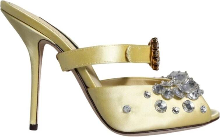 Dolce & Gabbana Kristalversierde gele satijnen sandalen