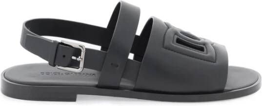 Dolce & Gabbana Zwarte leren sandaal met logo Black Heren