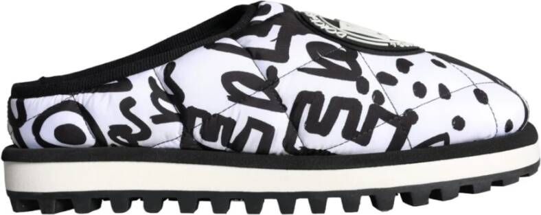Dolce & Gabbana Gestikte Logo Slide Sandalen Zwart Wit Black Heren