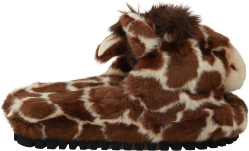 Dolce & Gabbana Brown Giraffe Slippers Flats Sandals Shoes Bruin Dames