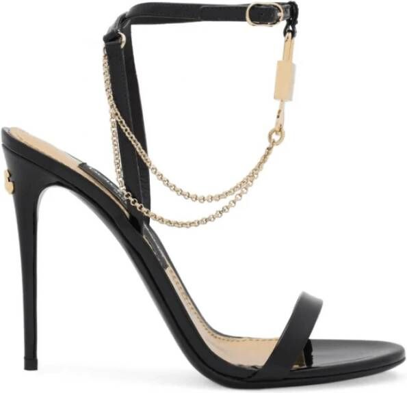 Dolce & Gabbana Glamoureuze Leren Chain-Link Sandalen Black Dames
