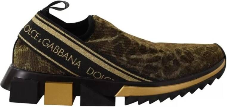 Dolce & Gabbana Glitter Leopard Slip-On Sneakers Brown Dames