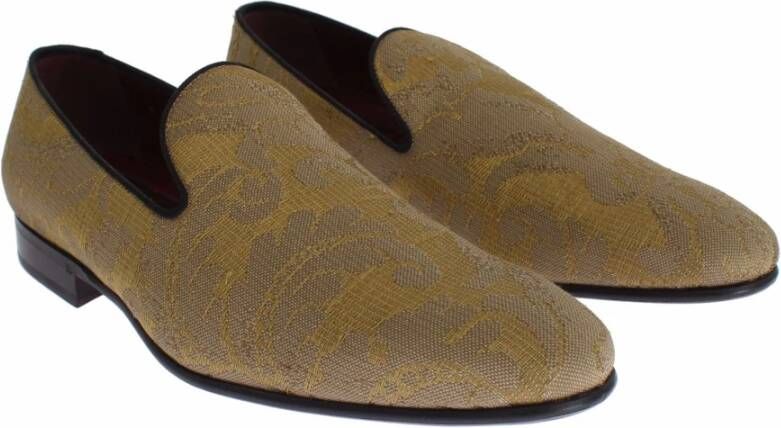 Dolce & Gabbana Gouden Barok Zijden Jurk Loafers Beige Heren