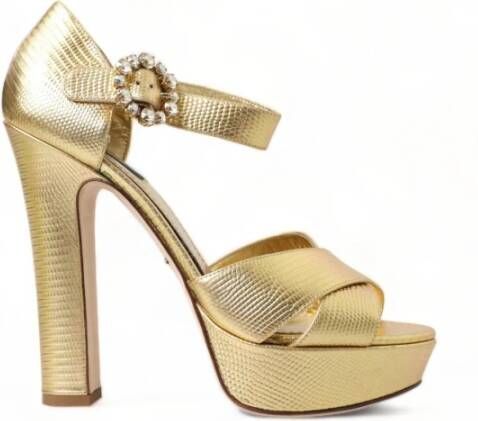 Dolce & Gabbana Gouden Crystal Platform Sandalen Yellow Dames