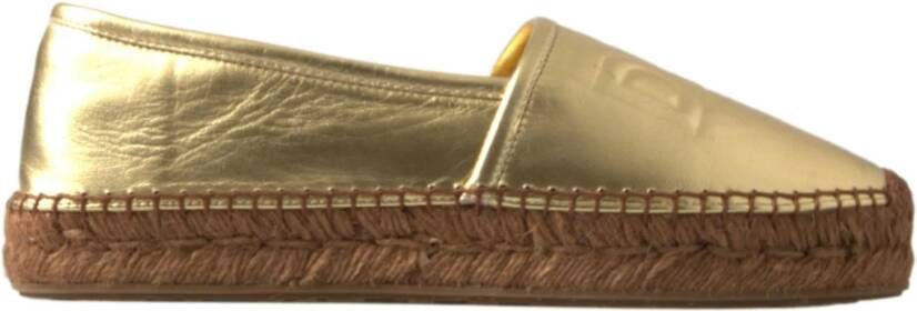 Dolce & Gabbana Gouden Leren Loafers Platte Espadrilles Schoenen Yellow Dames