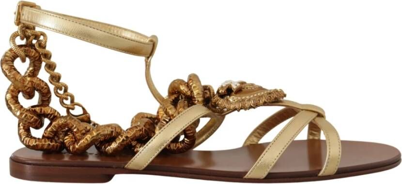 Dolce & Gabbana Gouden Ketting Hart Gladiator Sandalen Yellow Dames