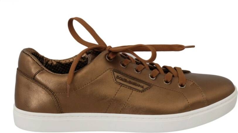 Dolce & Gabbana Gouden Metallic Leren Casual Sneakers Brown Heren