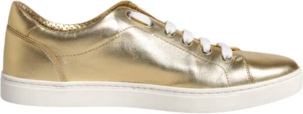 Dolce & Gabbana Gouden Metallic Logo Sneakers met Rubberen Zool