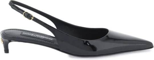 Dolce & Gabbana Patentleren Slingback Pumps met Gouden Metalen Logo Black Dames