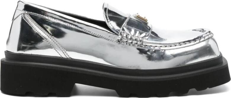 Dolce & Gabbana Gouden Logo Mocassin Spiegeleffect Schoenen Gray Dames
