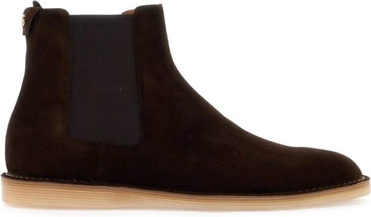 Dolce & Gabbana Gouden Logo Suède Enkellaarzen Brown Heren