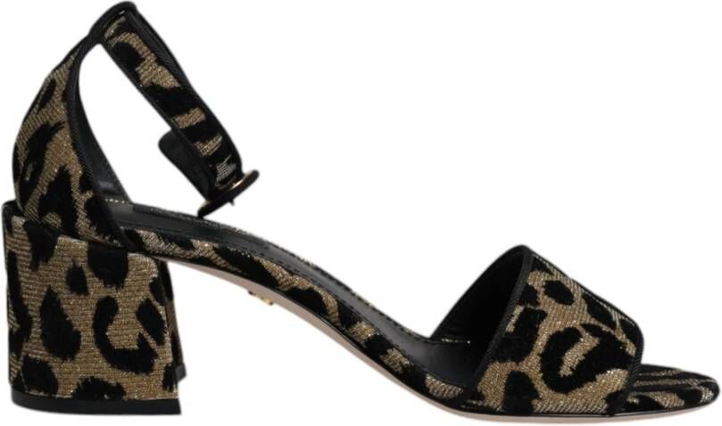 Dolce & Gabbana Gouden Luipaard Enkelband Hakken Sandalen
