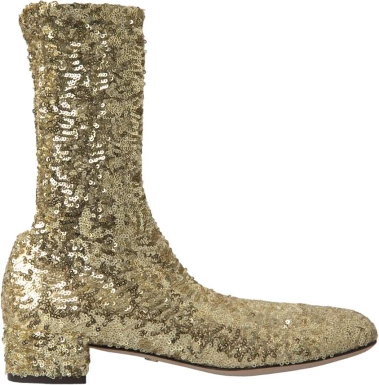 Dolce & Gabbana Gouden Pailletten Mid-Calf Laarzen Yellow Dames