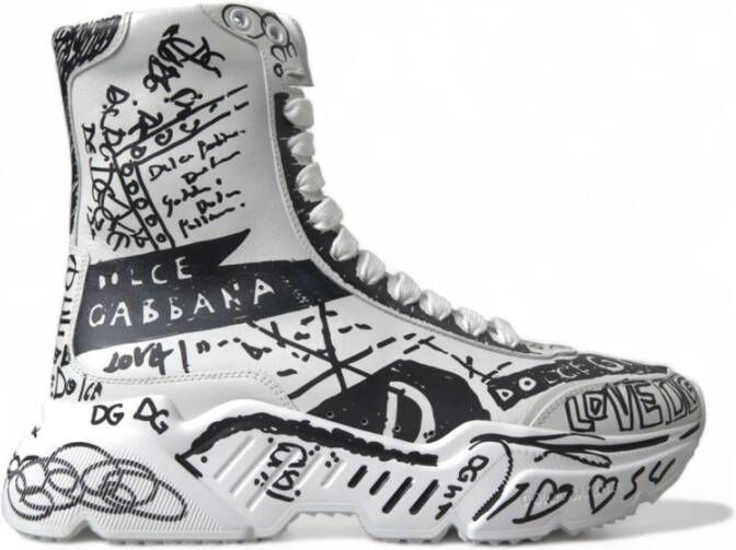 Dolce & Gabbana Luxe Graffiti Print Mid Top Sneakers White