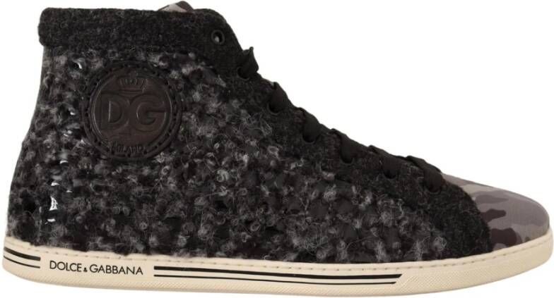 Dolce & Gabbana Gray Black Wool Cotton High Top Sneakers Grijs Heren