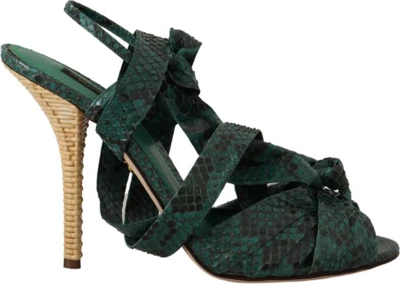 Dolce & Gabbana Green Python Strap Sandals Heels Shoes Groen Dames