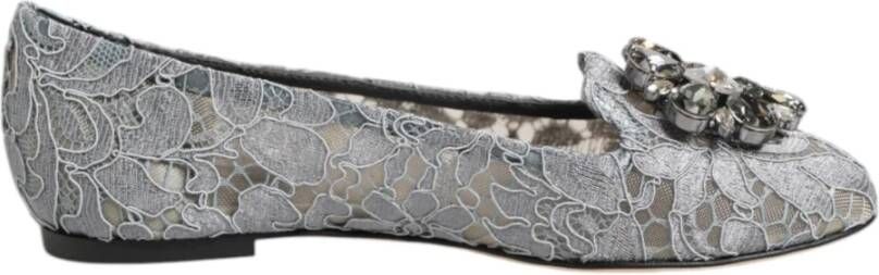 Dolce & Gabbana Grijze Kant Kristal Platte Schoenen