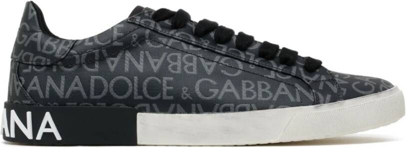 Dolce & Gabbana Donkergrijze en Lichtgrijze Portofino Sneakers Black Heren